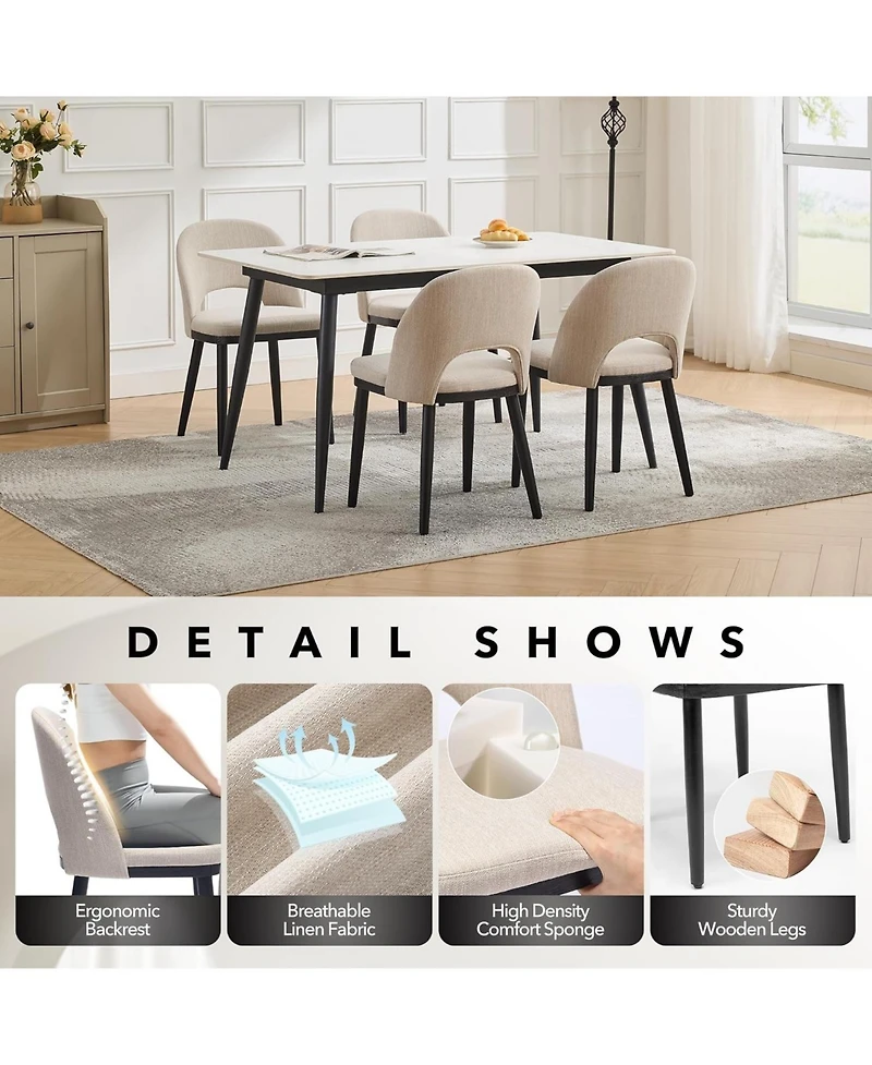 gaomon Upholstered Dining Chairs Set of 4,Modern Fabric Dinner Chairs with Wood Legs,Large Dining Room Kitchen Chairs with High Back and Deep Seat