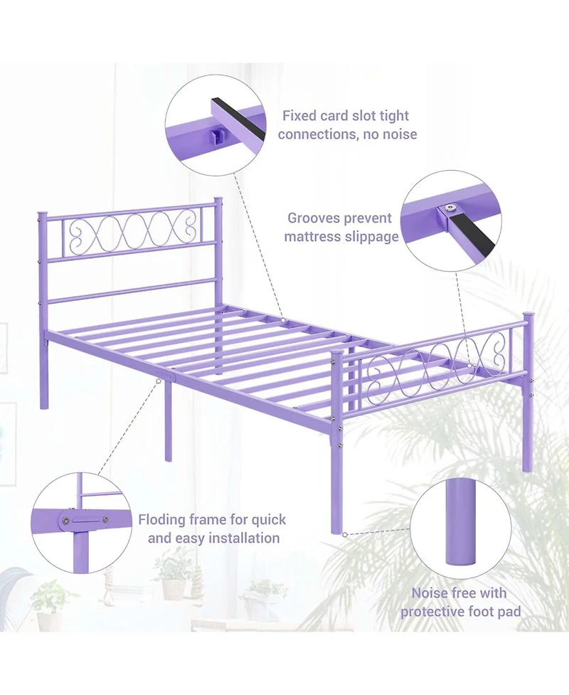 gaomon Twin Size Platform Bed,Metal Twin Bed Frame,Headboard and Footboard with Iron Heart Design,No Box Spring Needed, Easy Assembly