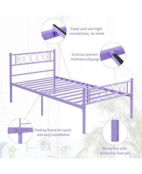 gaomon Twin Size Platform Bed,Metal Twin Bed Frame,Headboard and Footboard with Iron Heart Design,No Box Spring Needed, Easy Assembly