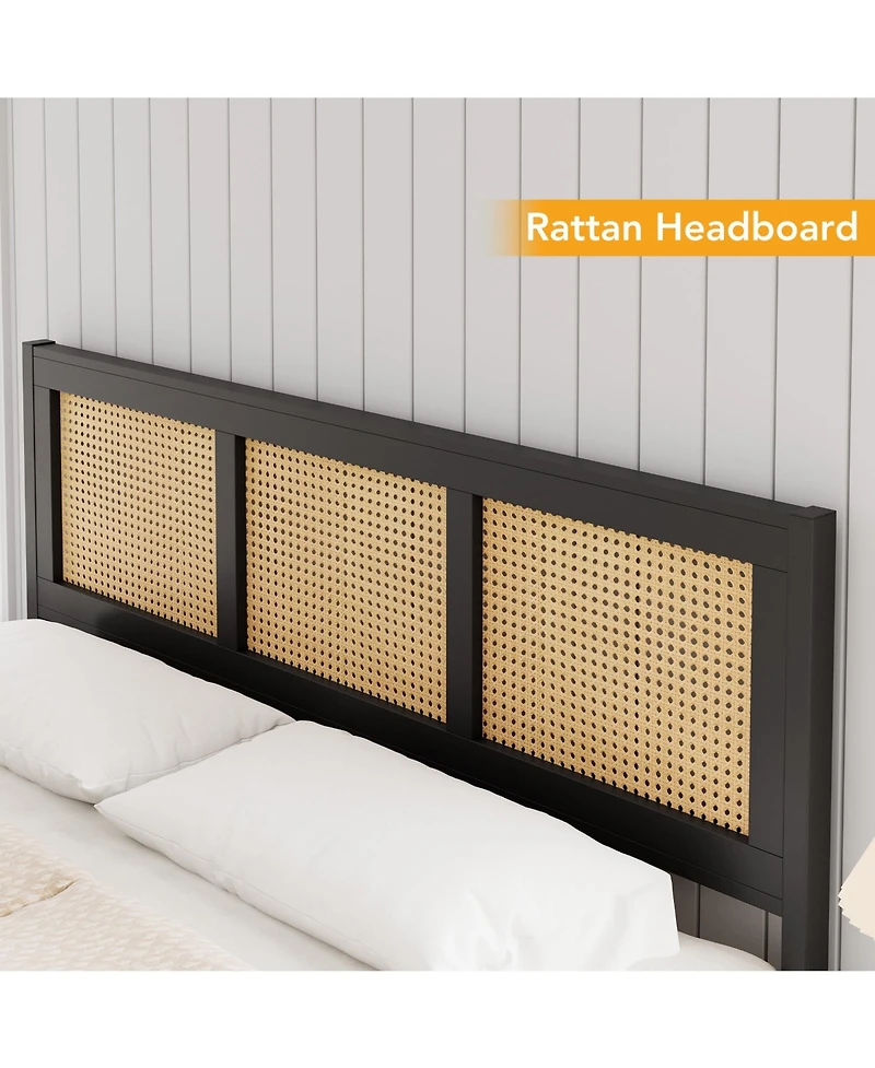 gaomon King Size Rattan Bed Frame, Boho Cane Platform Bed Frame, with Strong Metal Slat & Headboard, Easy Assemble,No Box Spring Needed