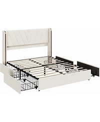 gaomon Queen Velvet Platform Bed Frame with 4 Storage Drawers, Rgb Led Lights & Wingback Headboard, Noise-Free, No Box Spring, Easy Assembly