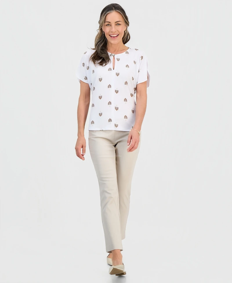 Jm Collection Petite Painted Fan Keyhole Short-Sleeve Top, Macy's Exclusive