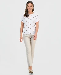 Jm Collection Petite Painted Fan Keyhole Short-Sleeve Top, Macy's Exclusive