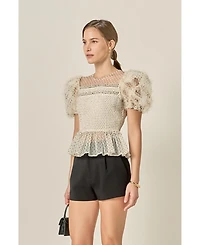 English Factory Women's Polka Dot Puff Sleeve Top