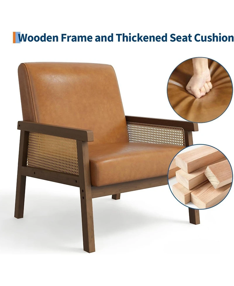 gaomon Pu Leather Accent Chair,Rattan Armchair with Wooden Frame,High Back,Upholstered Reading Chair Leisure Chairs for Living Room Bedroom