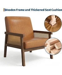 gaomon Pu Leather Accent Chair,Rattan Armchair with Wooden Frame,High Back,Upholstered Reading Chair Leisure Chairs for Living Room Bedroom