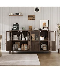 gaomon Sideboard Buffet Cabinet with 4 Glass Doors, 55 in Buffet Table Coffee Bar Wine Bar Display Cabinet for Kitchen Dining Room