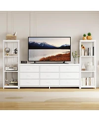 gaomon Tv Stand Dresser for 75 Inch Tv, Large Entertainment Center with Fabric Drawers & 4 Tier Storage Shelves