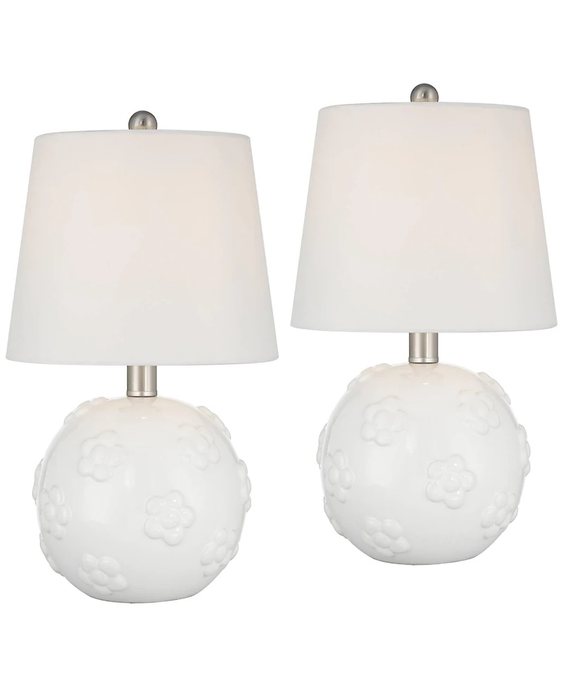 360 Lighting Arianna 16"H White Flower Ceramic Accent Table Lamp Set with Dimmer
