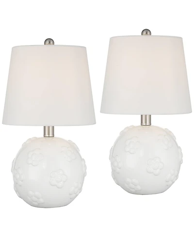 360 Lighting Arianna 16"H White Flower Ceramic Accent Table Lamp Set with Dimmer
