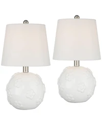 360 Lighting Arianna 16"H White Flower Ceramic Accent Table Lamp Set with Dimmer
