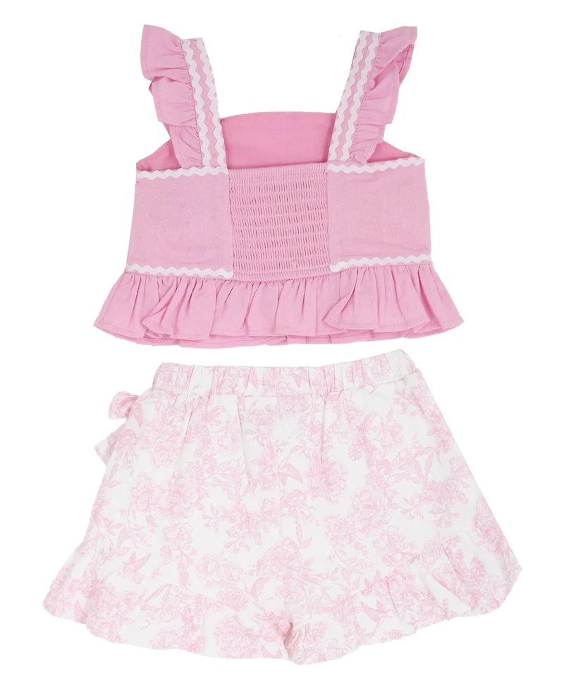 Rare Editions Baby Girls' Flutter Sleeve Top and Elastic Waistband Shorts, 2-Piece Set