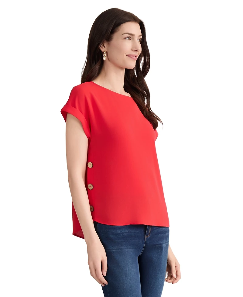 Jones New York Women's Short-Sleeve Boat Neck Polyester Blouse