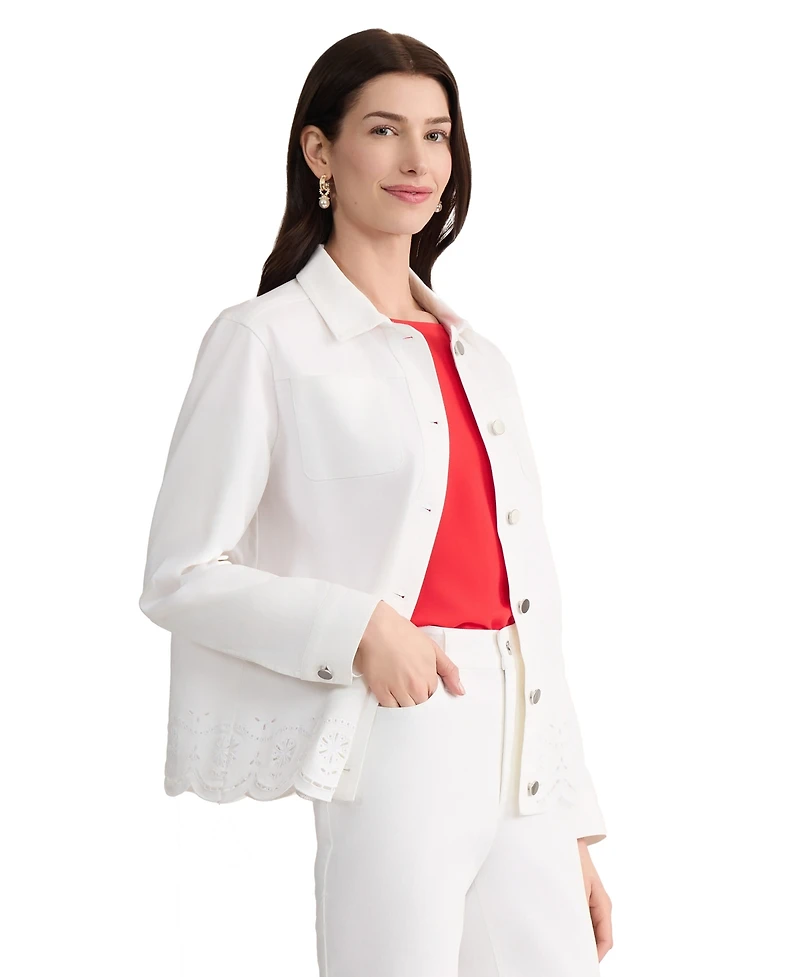 Jones New York Women's Embroidered Collared Shirt Jacket