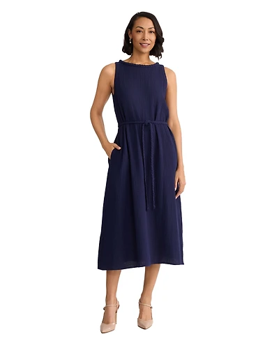 Jones New York Women's Sleeveless Round Neck Cotton Midi Dress