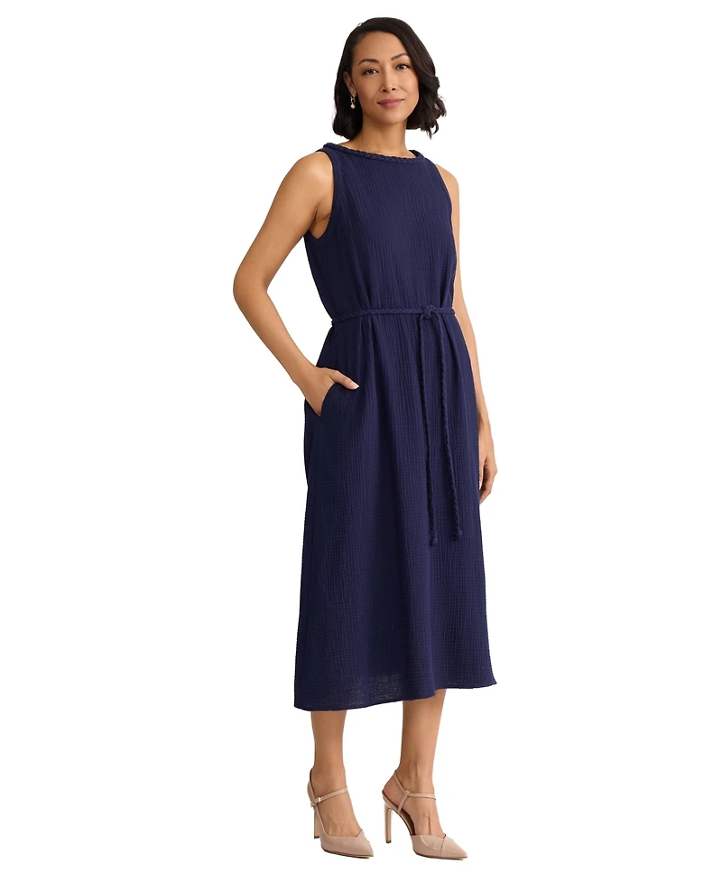 Jones New York Women's Sleeveless Round Neck Cotton Midi Dress