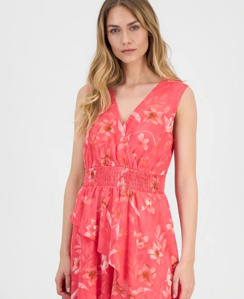 Anne Klein Women's Asymmetric-Tiered Floral Chiffon Midi Dress