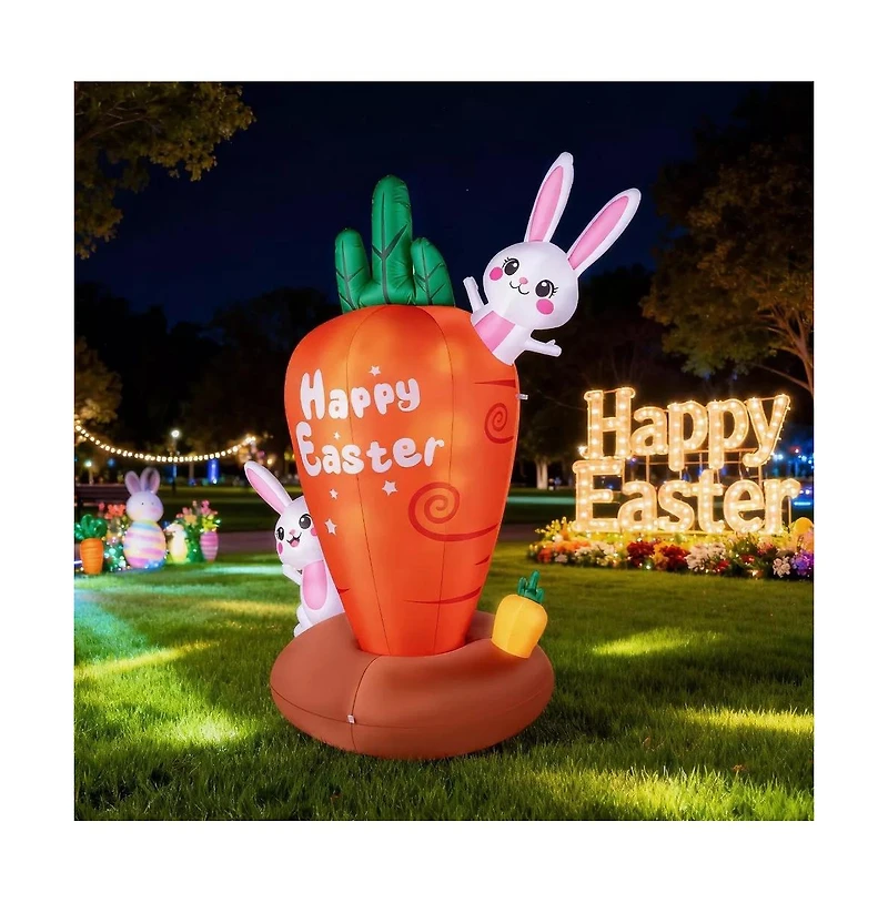 Hongge 7 ft Inflatable Easter Bunny with Led Lights and Carrot for Yard and Garden