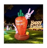 Hongge 7 ft Inflatable Easter Bunny with Led Lights and Carrot for Yard and Garden