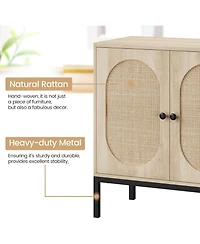 gaomon Set of 2 Rattan Sideboard Chest of Drawers with 2 Rattan and Wood Doors, Adjustable Shelves, Metal Feet, 80 cm Wide