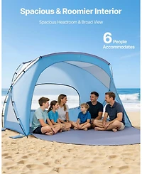Mecale 6-Person Beach Tent Sun Shelter with Upf 50+ Protection and Sand Pockets