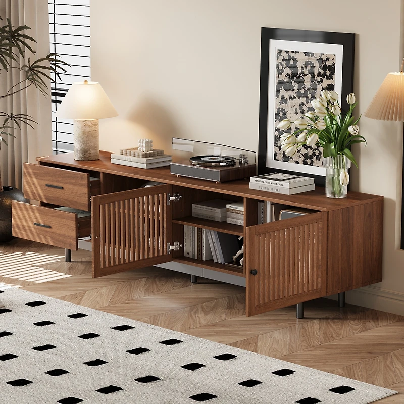 sumyeg 78 inch Modern Cabinet Tv Stand with Deep Drawers & Cable Management, Soft-Closing Hinges