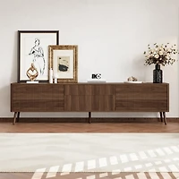 sumyeg 70 inch Fluted Storage Cabinet with Tv Stand Drawers with Cable Management, Solid Wood Legs, Soft-Close Hinges