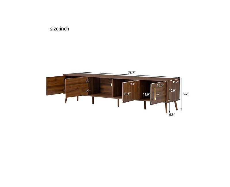 sumyeg 78 inch Modern Cabinet Tv Stand with Fluted Door & Cable Management, Soft-Closing Hinges, Solid Wood Legs