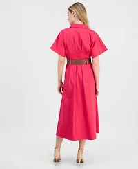 Anne Klein Women's Sateen Belted Shirtdress