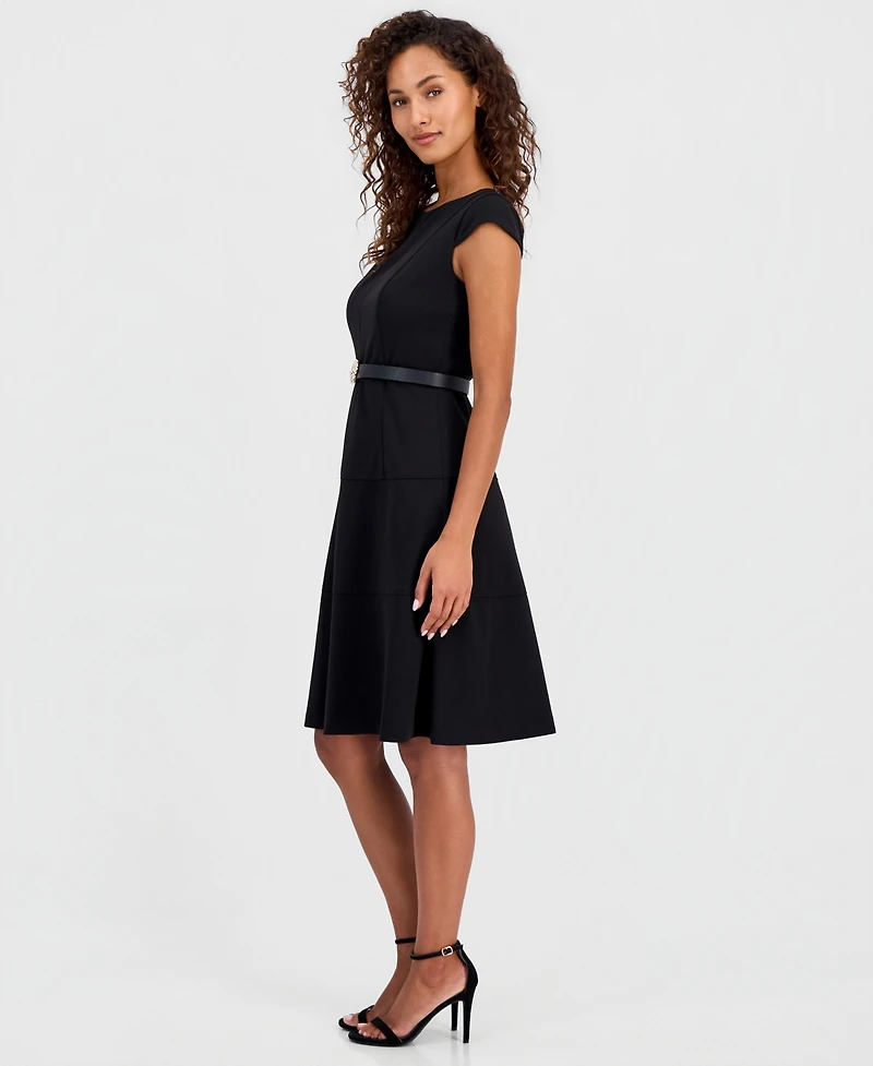 Anne Klein Petite Cap-Sleeve Seamed Scuba Crepe Sheath Dress