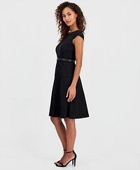 Anne Klein Petite Cap-Sleeve Seamed Scuba Crepe Sheath Dress