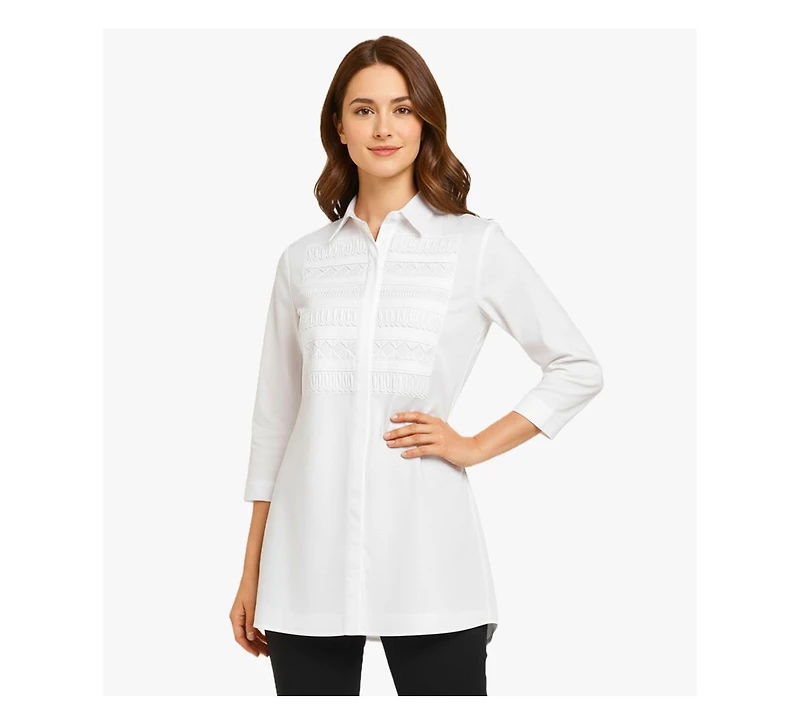 Stella Carakasi Women's Cotton Poplin Button-Front Unique Handmade Bib Pitch Perfect Tunic