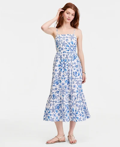 On 34th Women's Cotton Poplin Back-Cutout Tiered Midi Dress, Macy's Exclusive