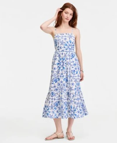 On 34th Womens Cotton Poplin Back Cutout Tiered Midi Dress Macys Exclusive