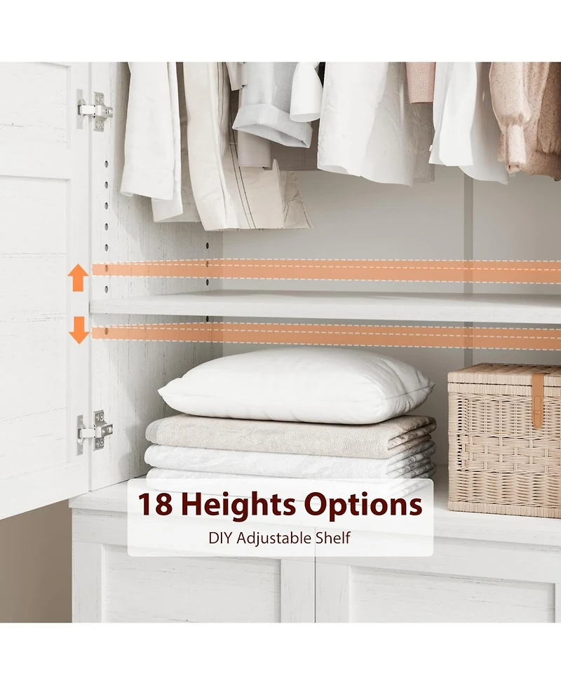 gaomon Armoire Wardrobe Closet with 4 Doors, Tall Wooden Freestanding Cabinet with Hanging Rod and 18 Adjustable Shelves.