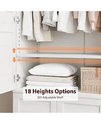 gaomon Armoire Wardrobe Closet with 4 Doors, Tall Wooden Freestanding Cabinet with Hanging Rod and 18 Adjustable Shelves.