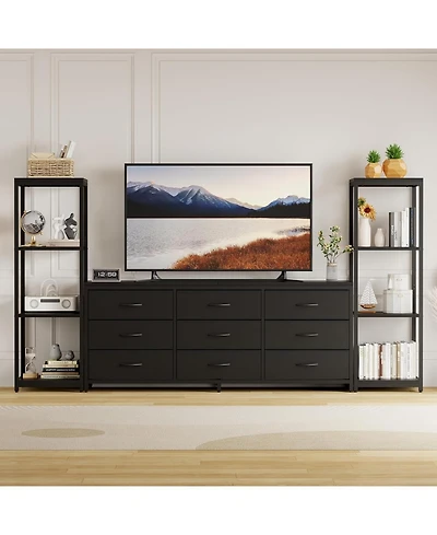 gaomon Tv Stand Dresser for 75 Inch Tv, Large Entertainment Center with Fabric Drawers & 4 Tier Storage Shelves