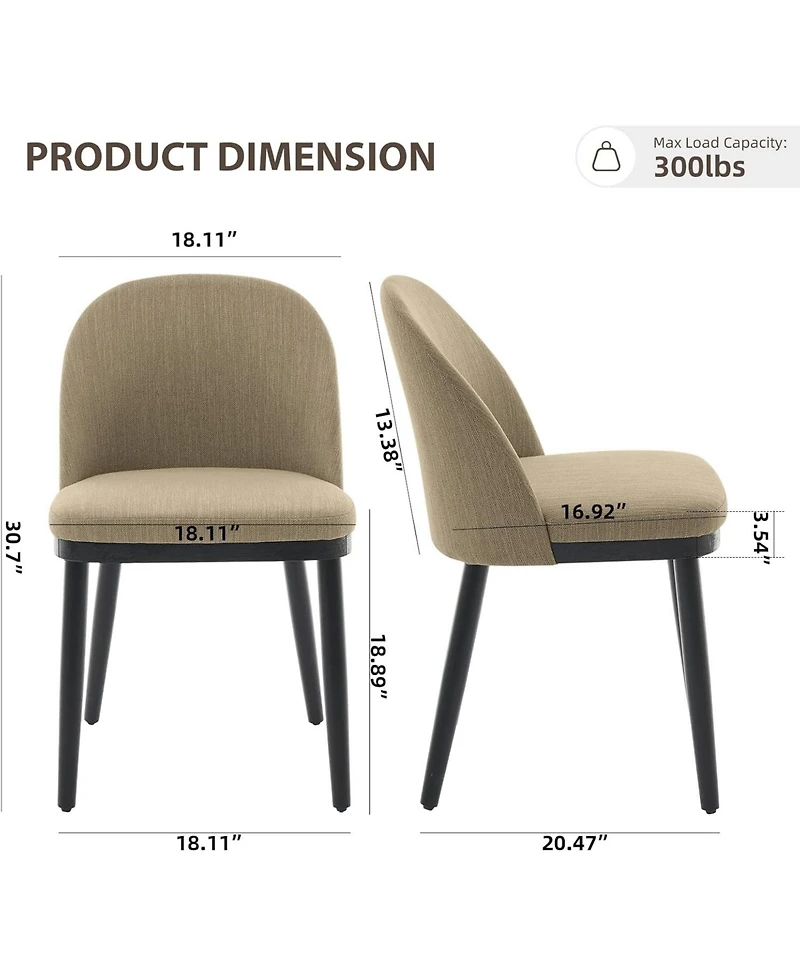 gaomon Linen Dining Chairs Set of 2, Upholstered Chairs with Curved Back and Wood Frame