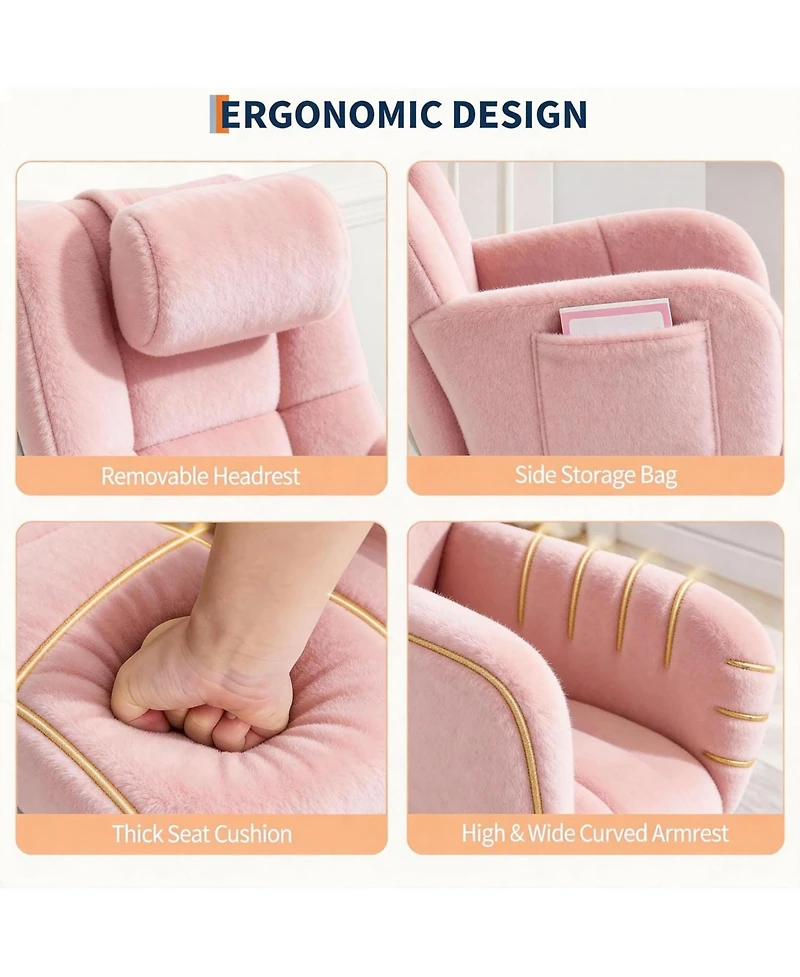 gaomon Teddy Fleece Rocking Chair with Headrest, Upholstered Nursery Glider