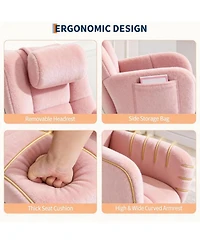 gaomon Teddy Fleece Rocking Chair with Headrest, Upholstered Nursery Glider