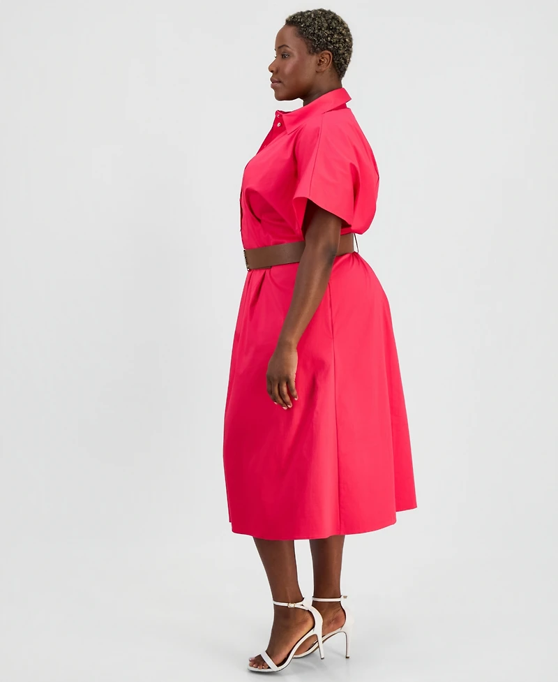Anne Klein Plus Belted Pleated Midi Shirtdress