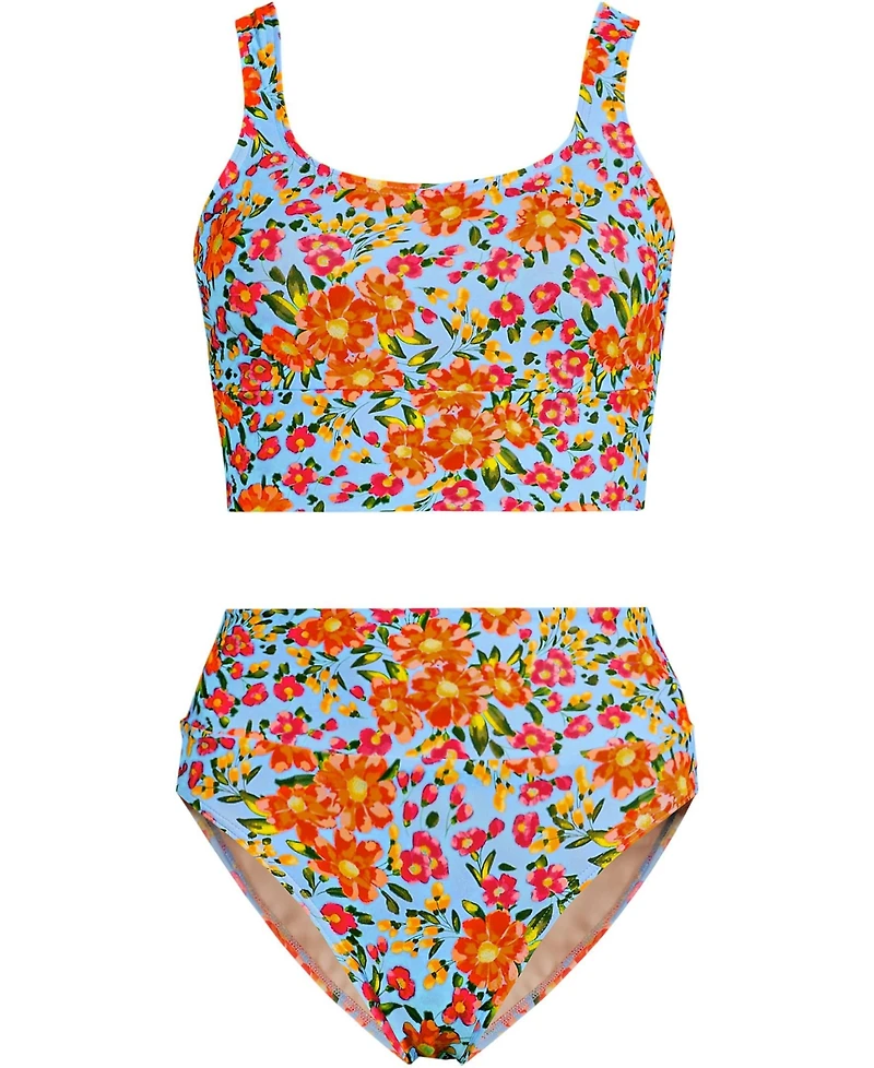 Lands' End Women's Tugless Midkini Top and High Waisted Bottom Swimsuit Set