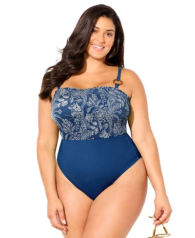 Swimsuits for All Women's Smocked Ring Strap One Piece Swimsuit