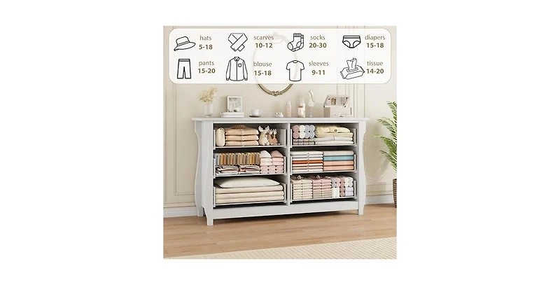 gaomon 6 Drawer Dresser for Bedroom, 47" Wide Modern Wood Chest with Black Ring Pull Handles