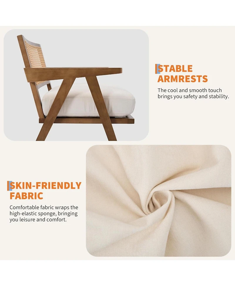 gaomon Mid-Century Farmhouse Accent Chair with Rattan Back