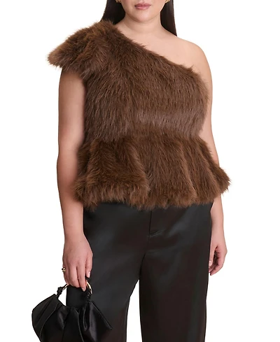 Eloquii Women's Plus Faux Fur Peplum Top