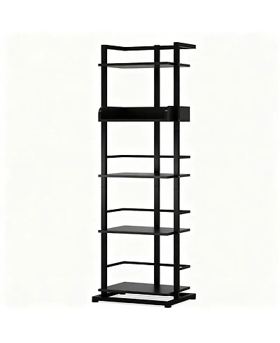 Yigii 5 Tier Narrow Wood Bookcase Metal Edge Industrial Corner Storage Shelf