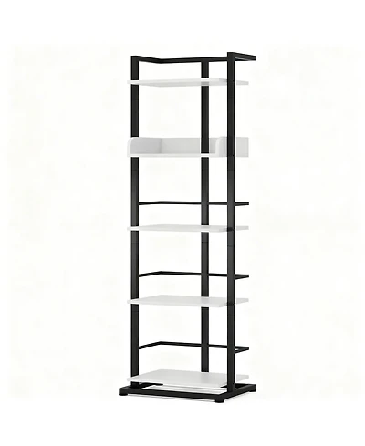 Yigii 5 Tier Narrow Wood Bookcase Metal Edge Industrial Corner Storage Shelf
