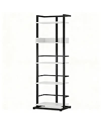 Yigii 5 Tier Narrow Wood Bookcase Metal Edge Industrial Corner Storage Shelf