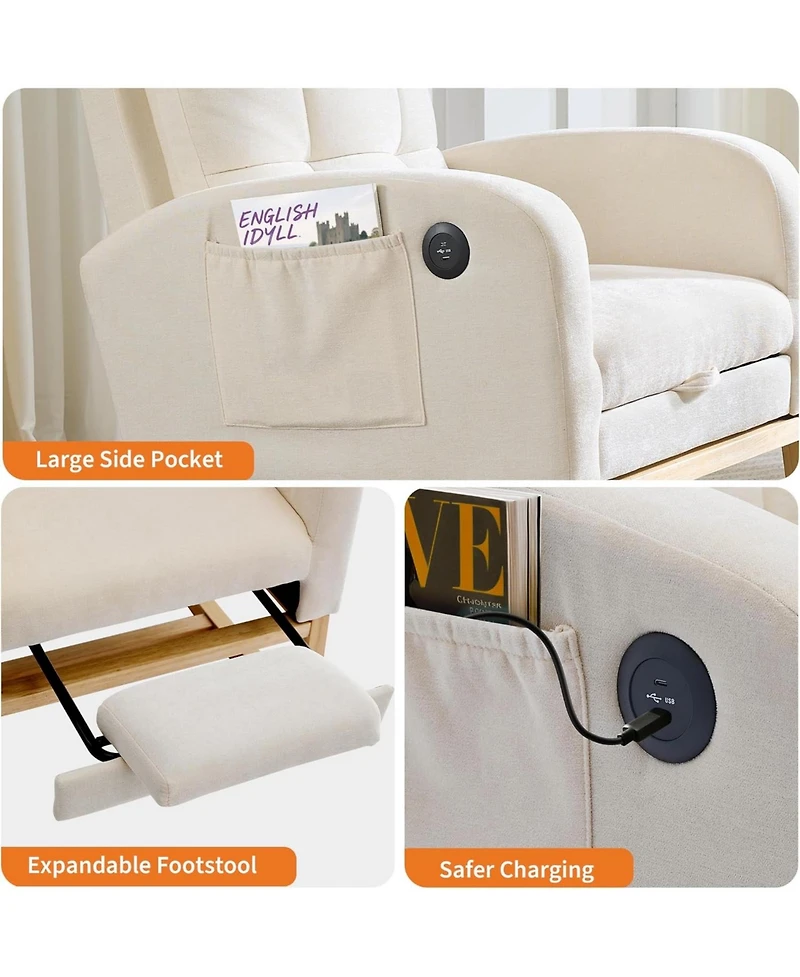 gaomon Linen Nursery Rocking Chair with Usb Port and Footrest
